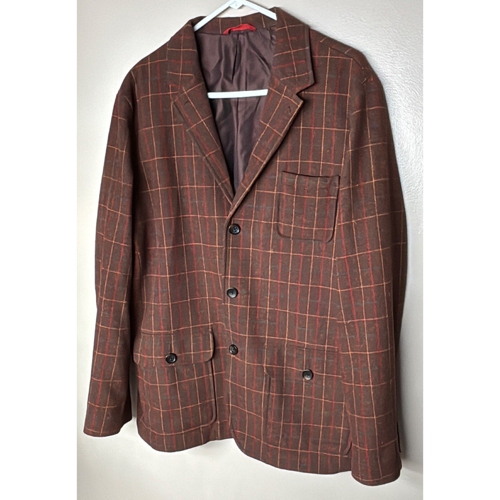 G.H. Bass & Co. Brown Windowpane Wool Blend Sport Coat with Orange Grid